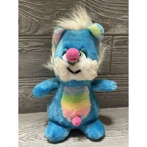 Vintage Blue Bear Critter Plush with Pom Pom Nose & Belly Button Carnival Style